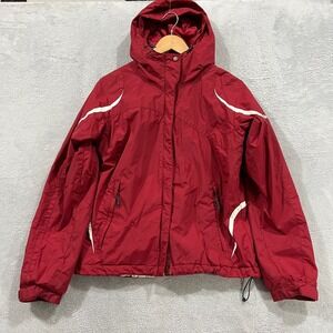 Columbia Jacket‎ Womens Medium Coat Red White Full Zip Hood Winter Ski